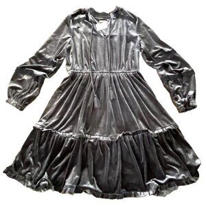 Kate Sam Grey Velvet Dress Womens L Tiered Dress Witchy Whimsygoth Boho Stretch
